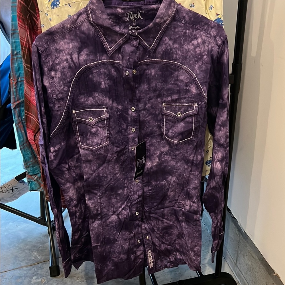 Wrangler Purple Button Down Shirt Casual Top